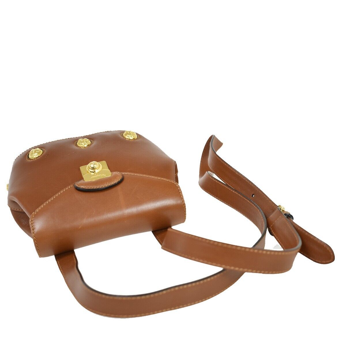 SALVATORE FERRAGAMO Logo Crossbody Shoulder Bag Leather Brown Gold Italy 61GA687