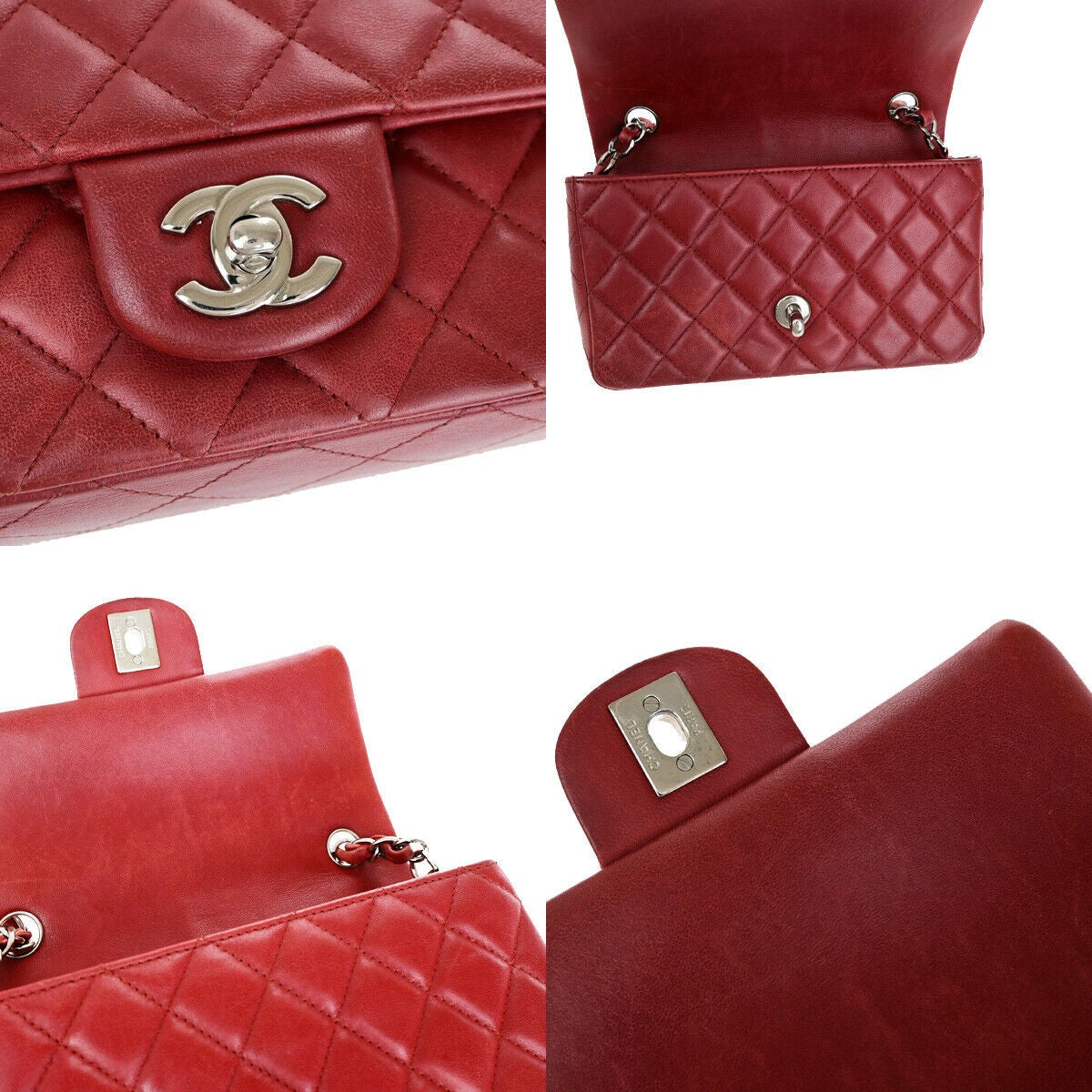 CHANEL CC Mini Matelasse Chain Shoulder Bag Leather Red SHW Italy 321RK069