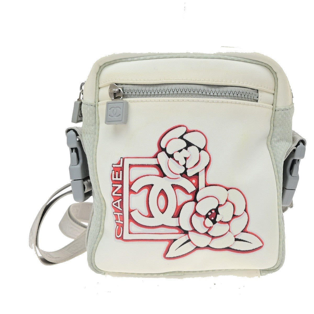 CHANEL Sports Line Camellia Shoulder Bag  Nylon  Canvas White Italy 74KD194