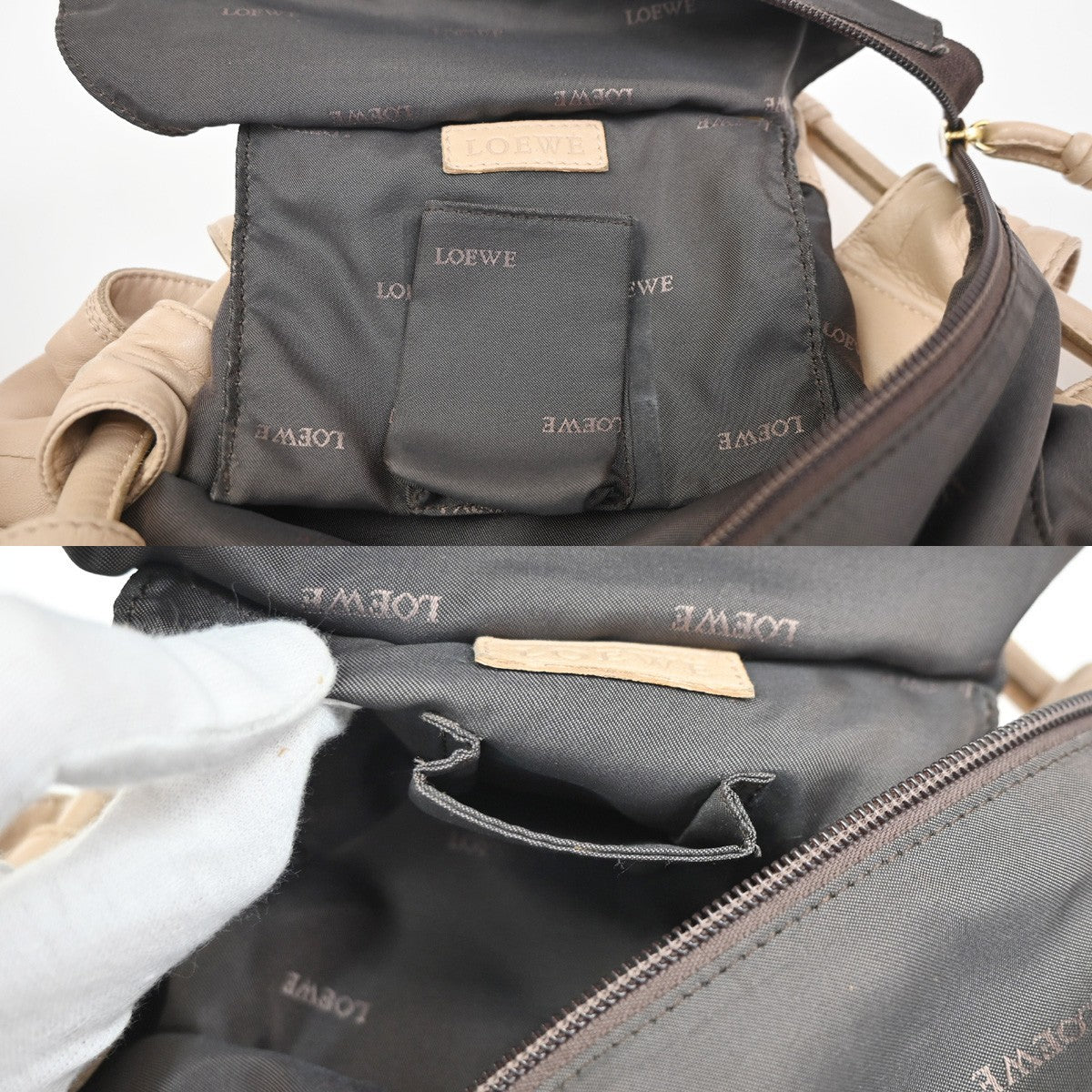 LOEWE Logo Anagram Hobo Shoulder Hand Bag Leather Beige Spain GHW 30CA772