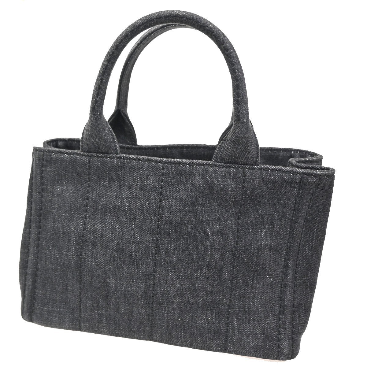 PRADA Milano Logo CANAPA Tote Hand Bag Denim Leather Black Gold Italy 73KC194