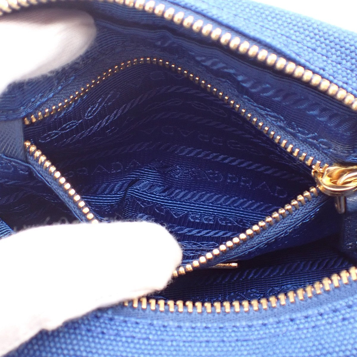 PRADA LOGO Mini Pouch Bag Canvas Blue Gold Italy 63AA135