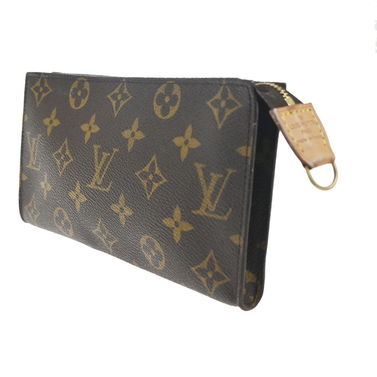 LOUIS VUITTON LV Logo Bucket GM Pouch Bag Monogram Leather Brown Gold 05KC550