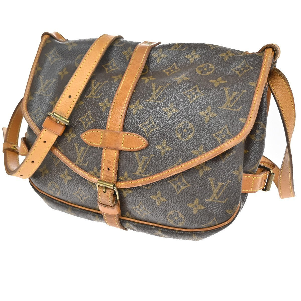 LOUIS VUITTON Logo Saumur 30 Shoulder Bag Monogram Leather Brown M42256 70CA884