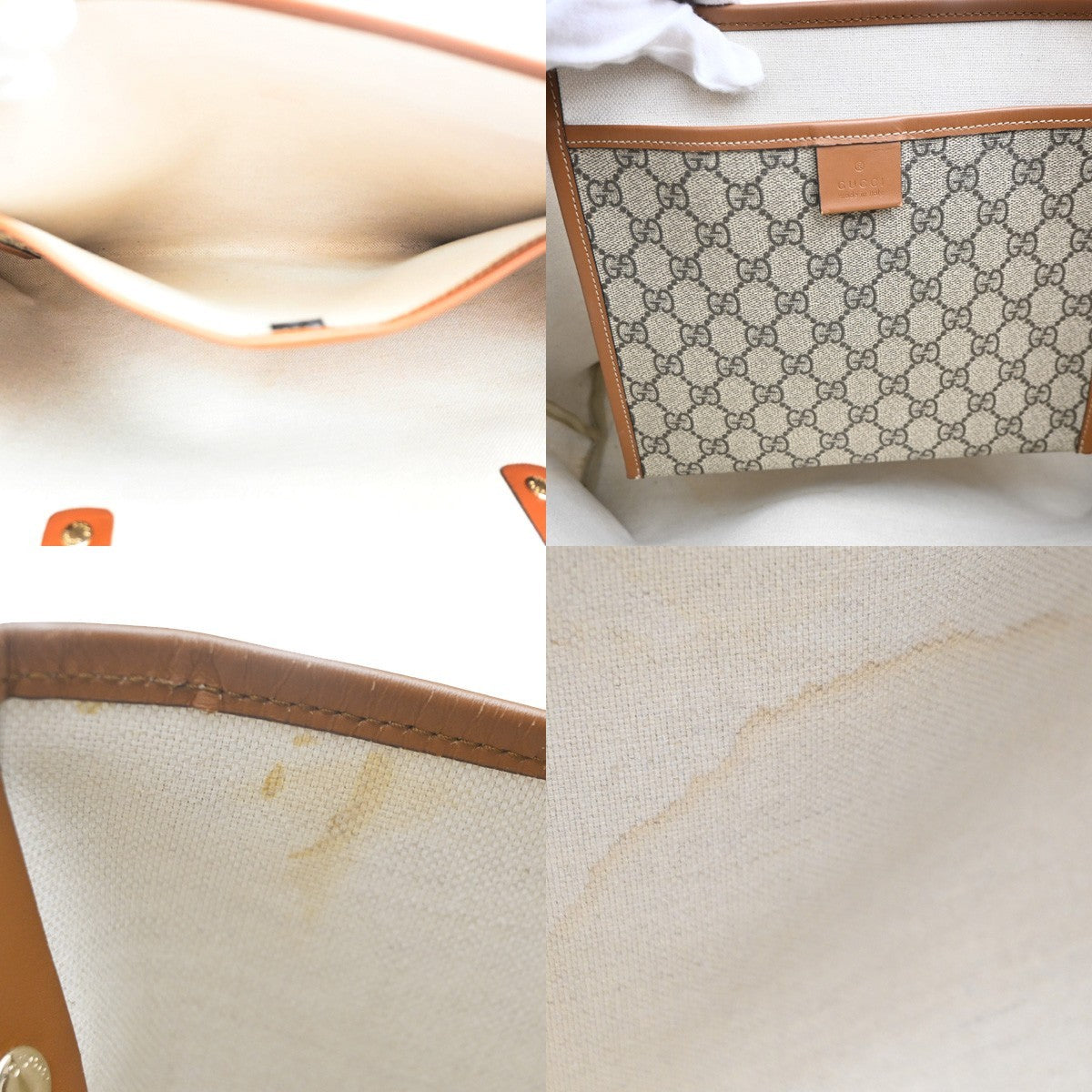 GUCCI Logo Sherry GG Pattern Hand Tote Bag PVC Leather Beige Italy 35KC867