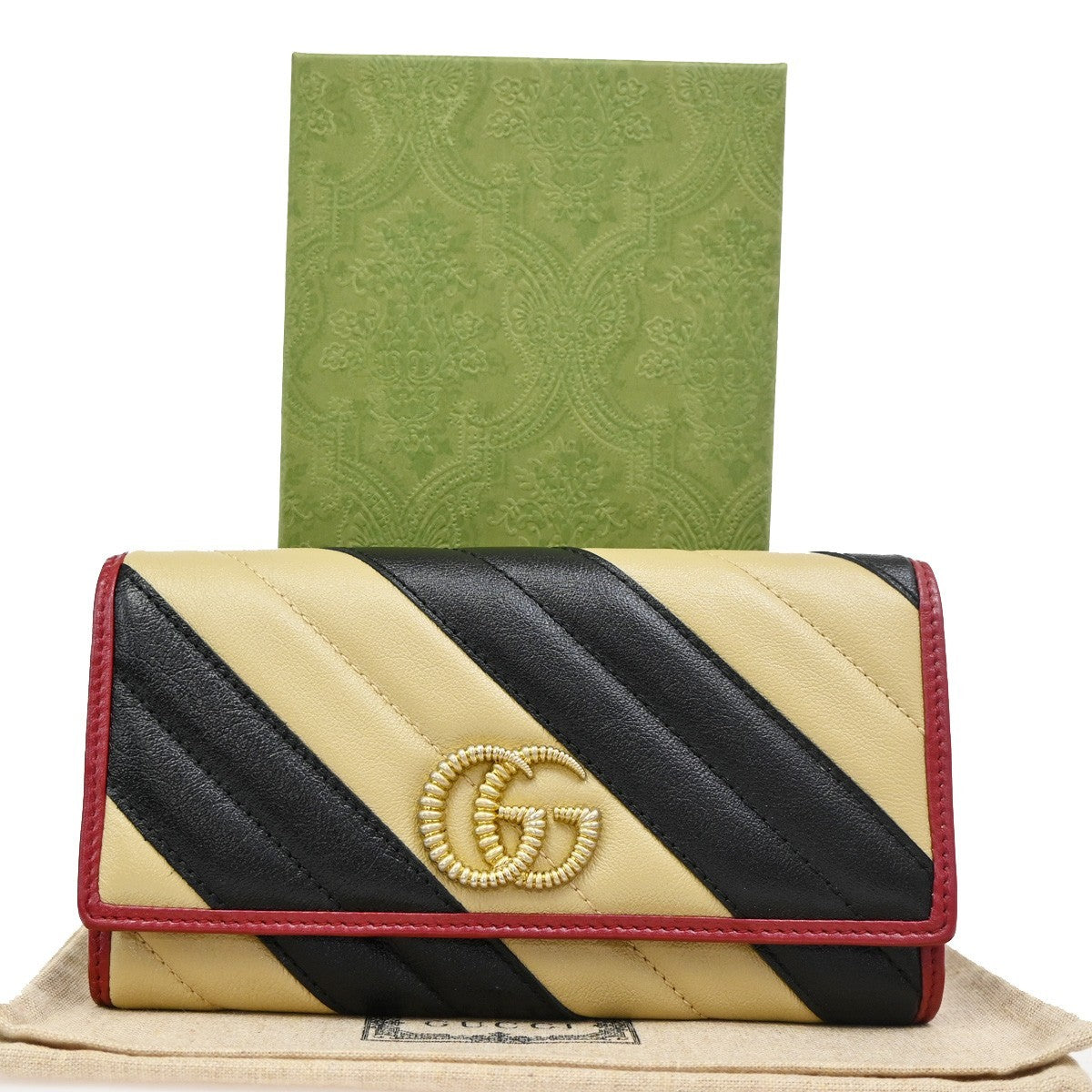 GUCCI GG Logo Marmont Continental Long Wallet Leather Black Beige Red 82RL528