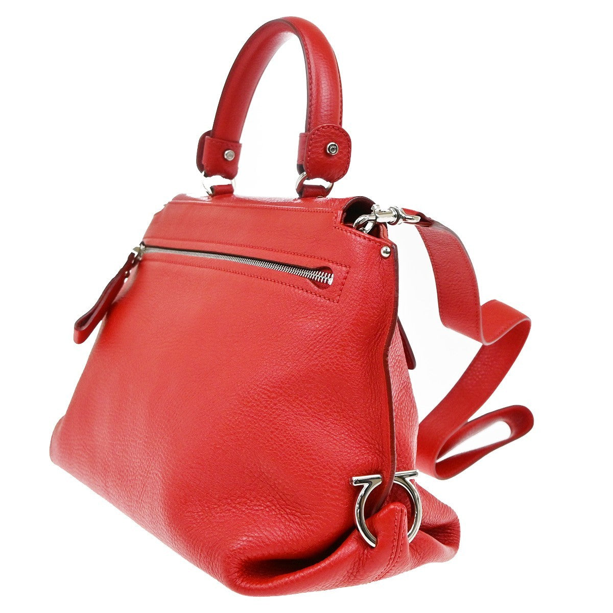 SALVATORE FERRAGAMO Gancini 2Way Shoulder Hand Bag Leather Red SHW 34KB417