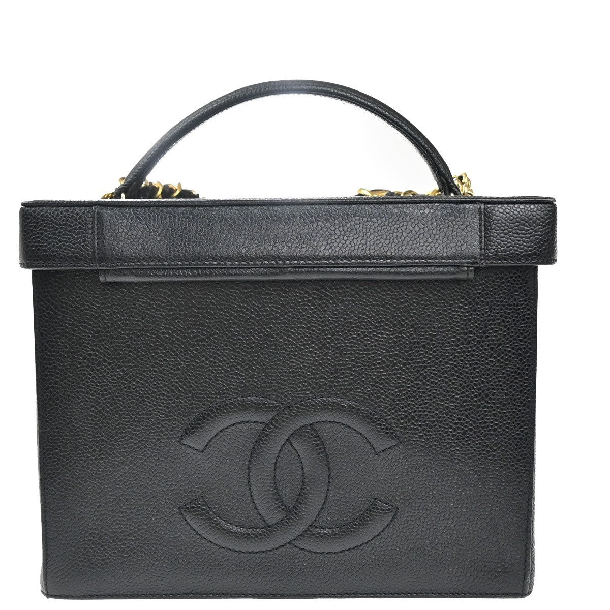 CHANEL 2Way Vanity Shoulder Hand Bag Calfskin Leather Black Vintage 648RP031