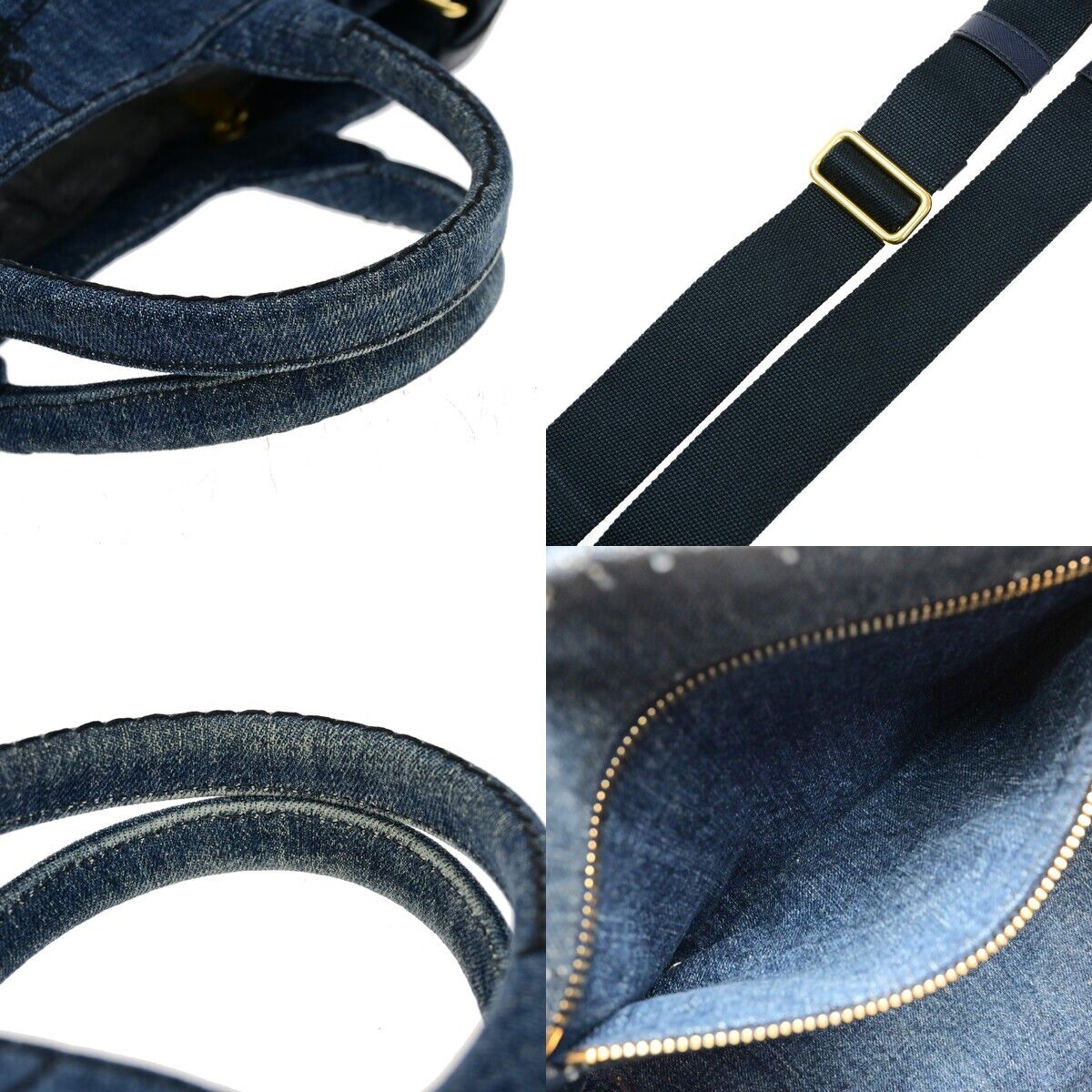 PRADA Milano Logo CANAPA 2Way Shoulder Hand Bag Denim Leather Blue GHW 85EE041