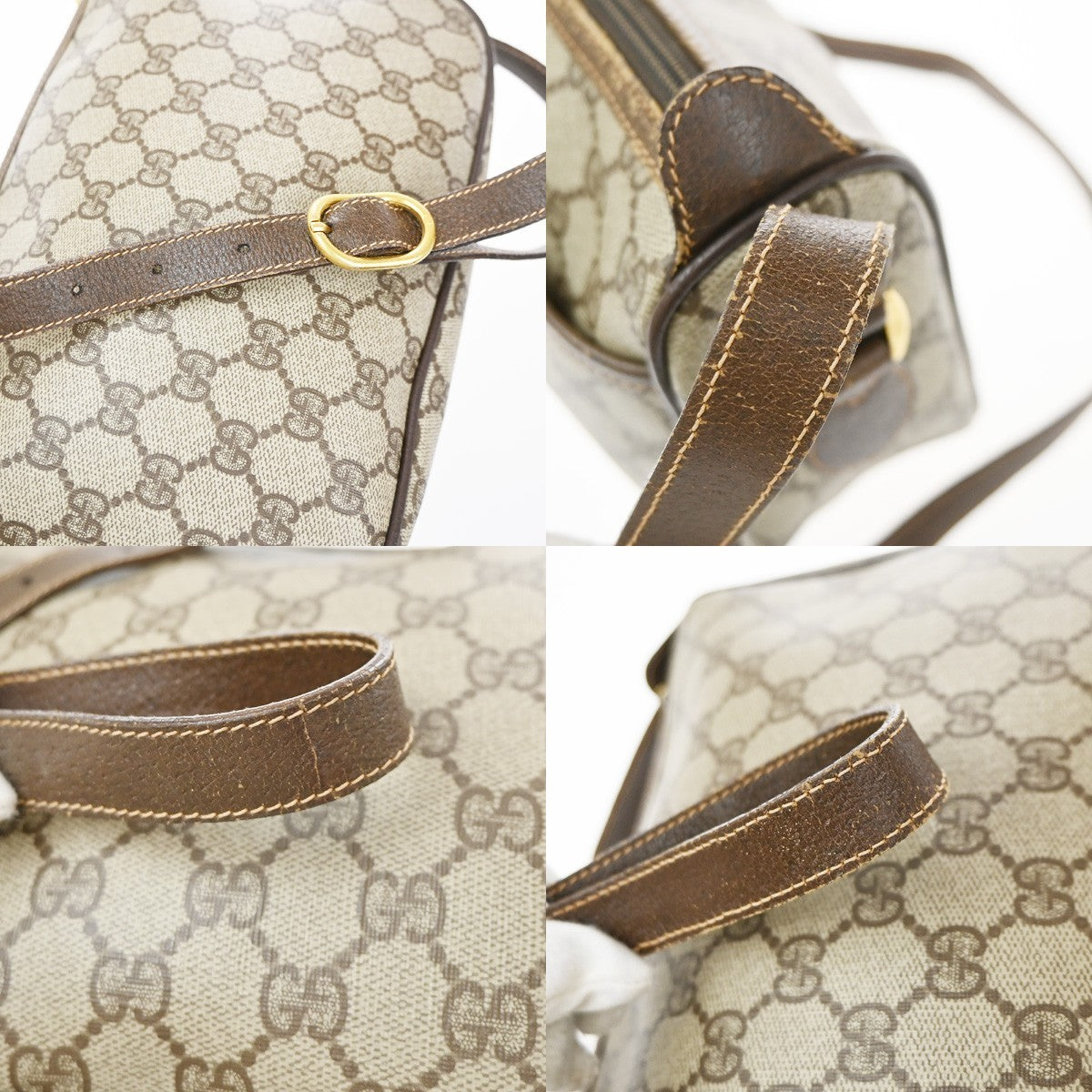 GUCCI Logo Web Sherry GG Pattern Shoulder Bag PVC Leather Brown Italy 65YJ167