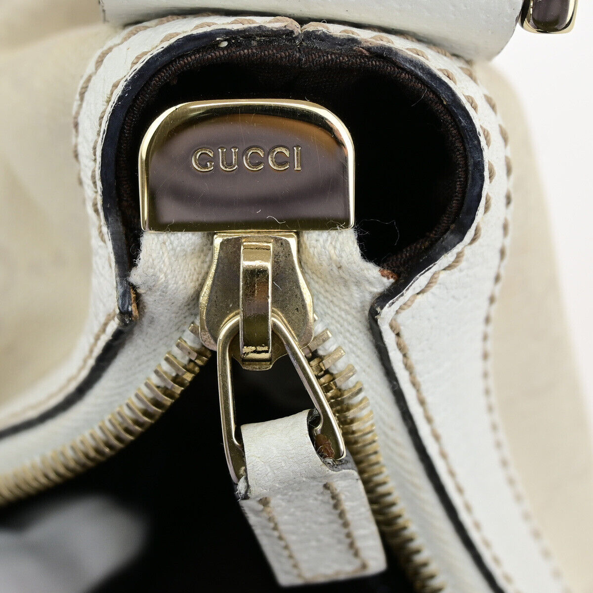 GUCCI Logo Sherry GG Pattern Shoulder Bag Canvas Leather Beige GHW 36YG781