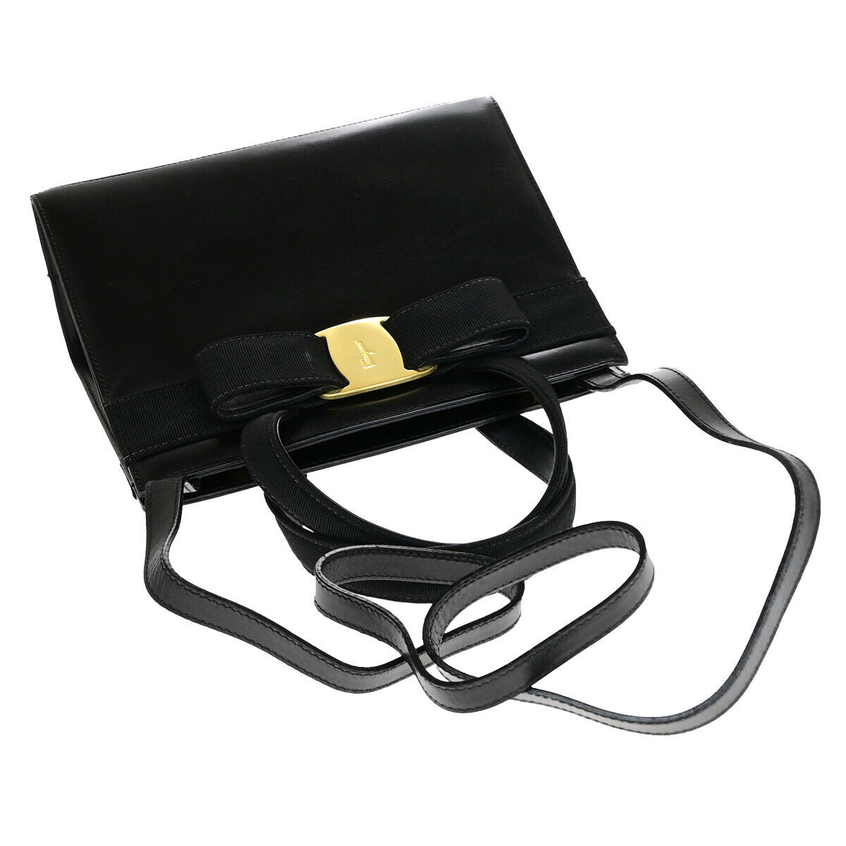 SALVATORE FERRAGAMO Vara 2Way Shoulder Hand Bag Leather Black GHW Italy 35YF579