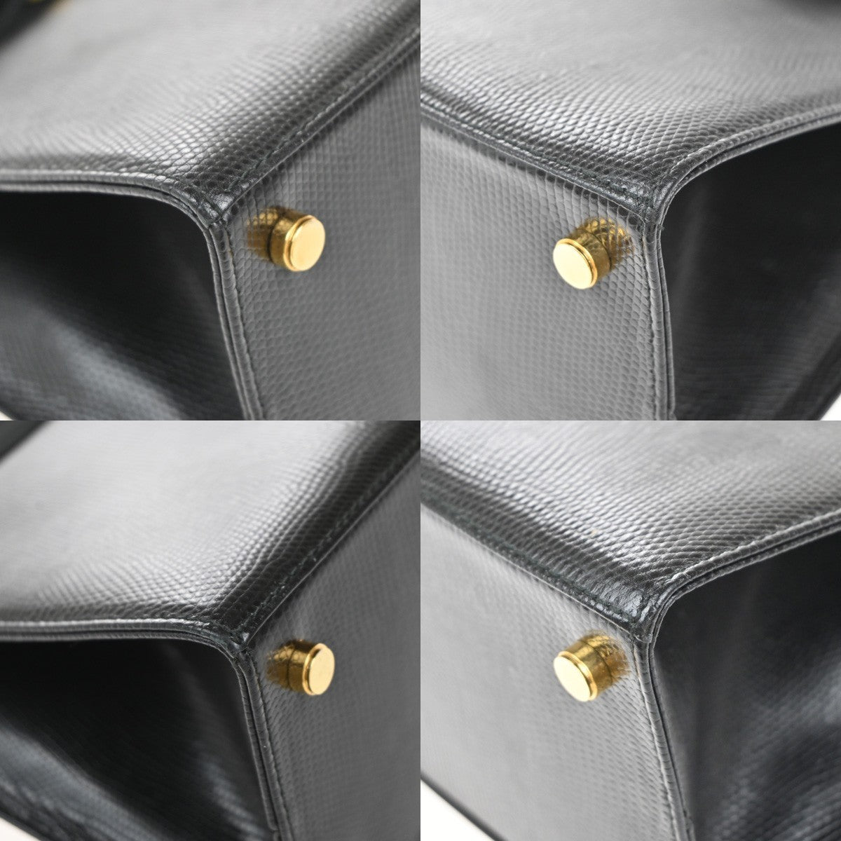 SALVATORE FERRAGAMO Logo Vara Hand Bag Embossing Leather Black Gold 62EG282
