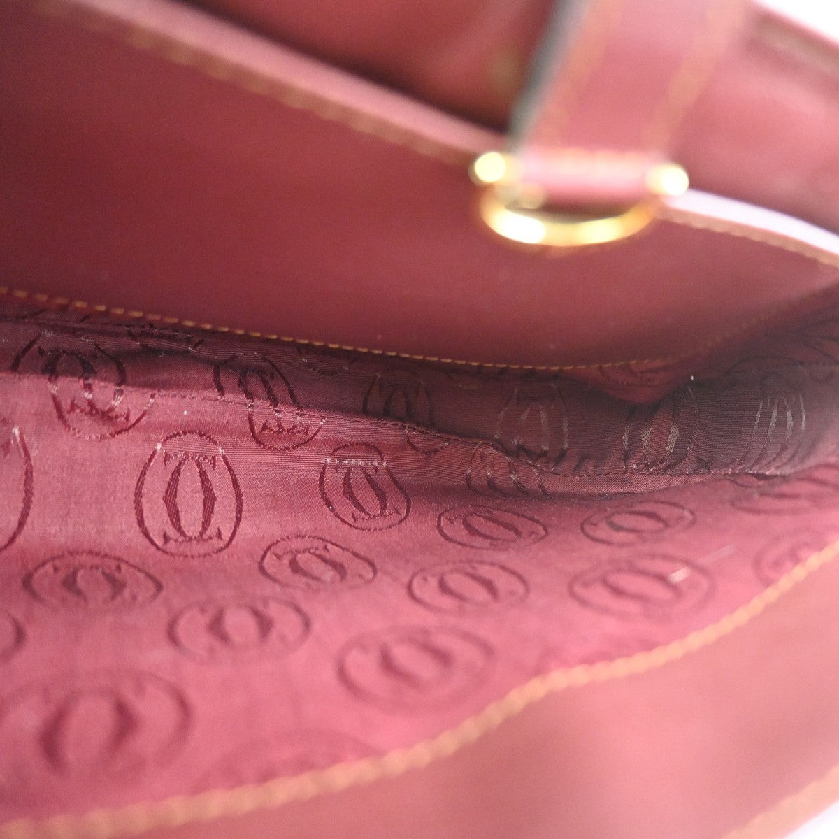 MUST DE CARTIER 2C Logo Shoulder Bag Leather Bordeaux Red GHW Italy 80ZA197