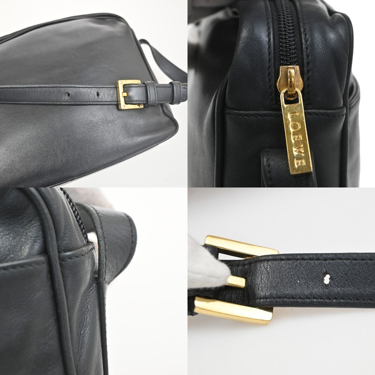LOEWE Logo Anagram Shoulder Crossbody Bag Leather Black GHW Spain 35MA137