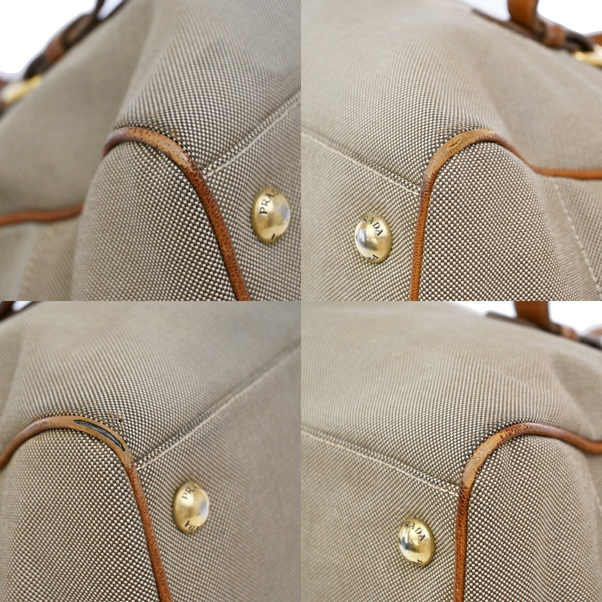 PRADA MILANO Logo Jacquard 2Way Shoulder Hand Bag Canvas Leather Brown 69EE318