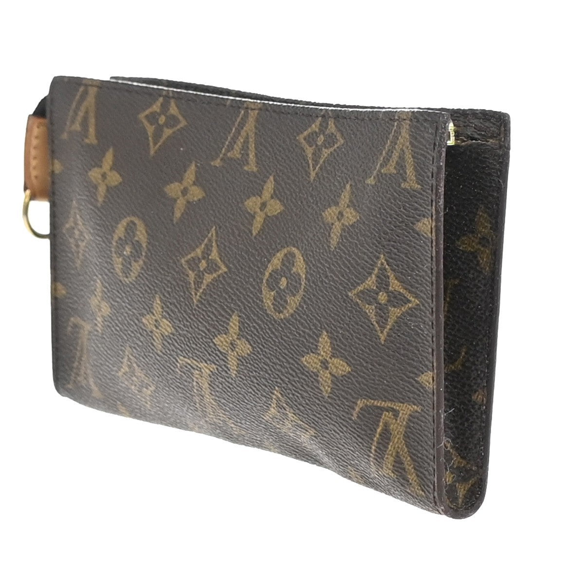 LOUIS VUITTON LV Logo Bucket GM Pouch Bag Monogram Leather Brown Gold 04KP602