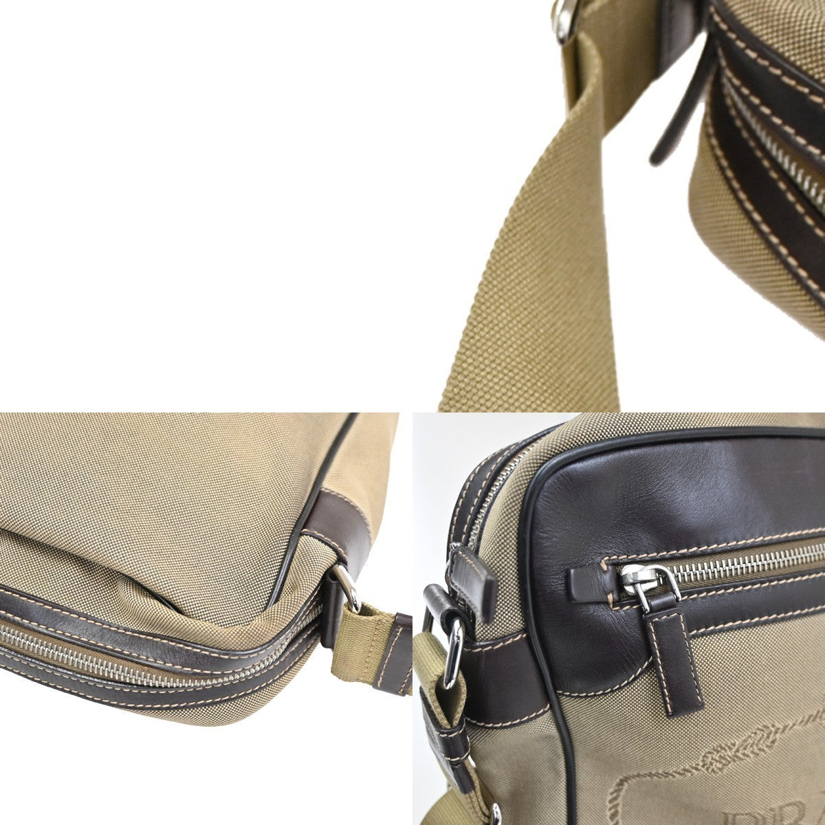 PRADA Logo Jacquard Shoulder Hand Bag Canvas Leather Brown SHW 84CA691