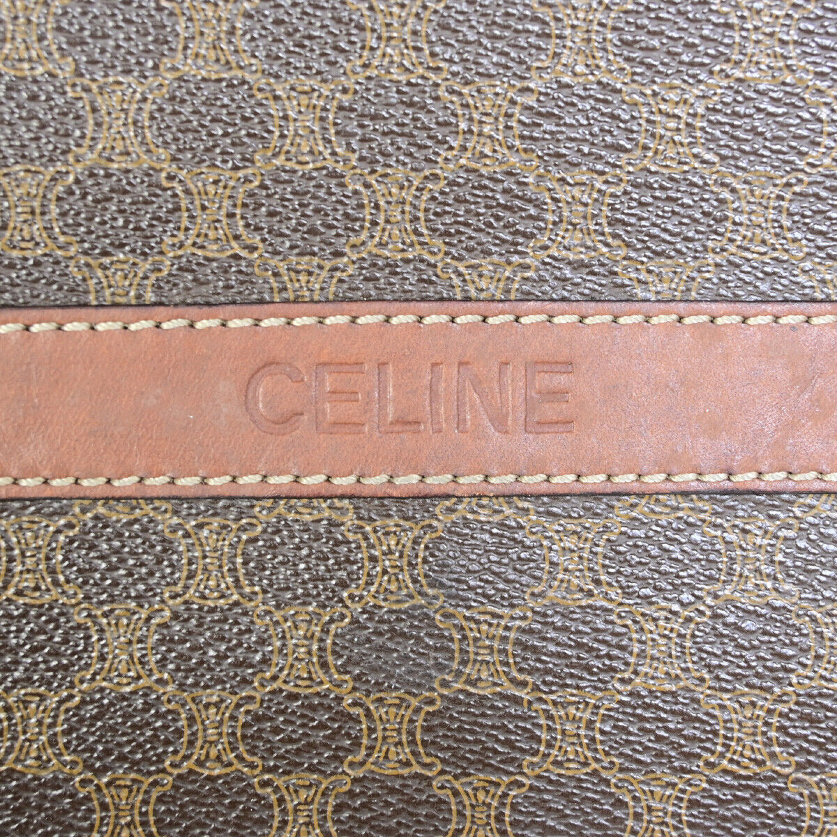 CELINE Logo Macadam Pattern Clutch Hand Bag PVC Leather Brown GHW 07YF602