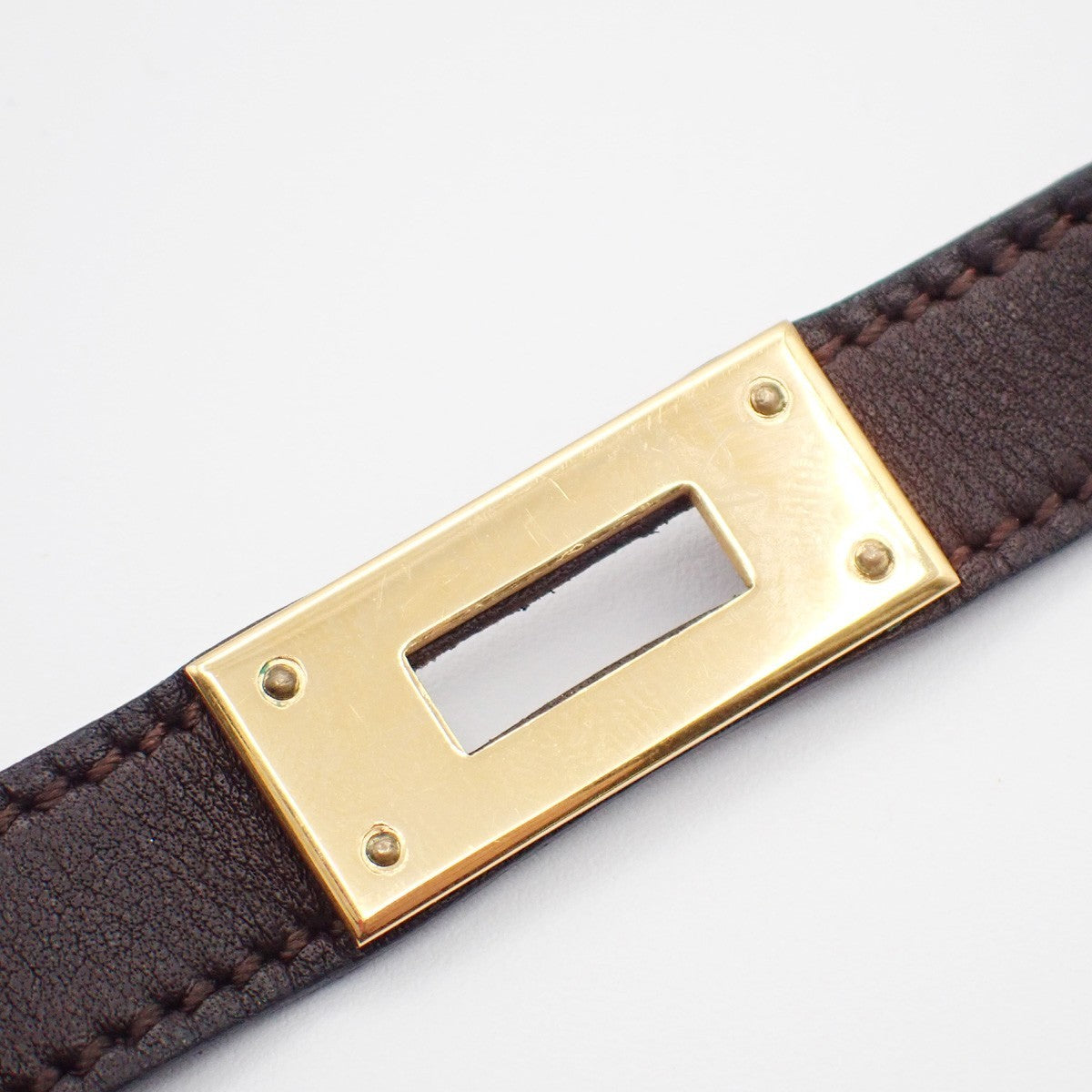 HERMES Kelly Double Tour Choker Bracelet Leather Brown GHW France 62RL901