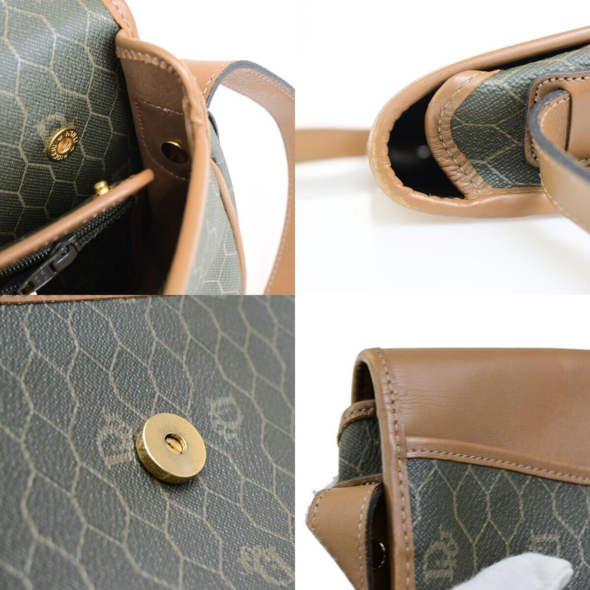 CHRISTIAN DIOR Logos Honeycomb Shoulder Bag PVC Leather Brown Gold 36FB184
