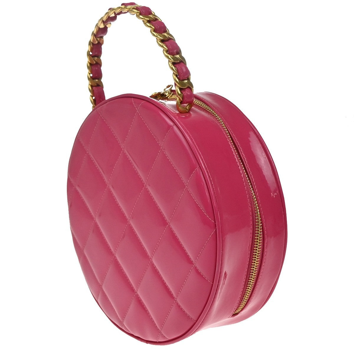 CHANEL Matelasse Round Vanity Chain Hand Bag Patent Leather PK Vintage 6735LC600
