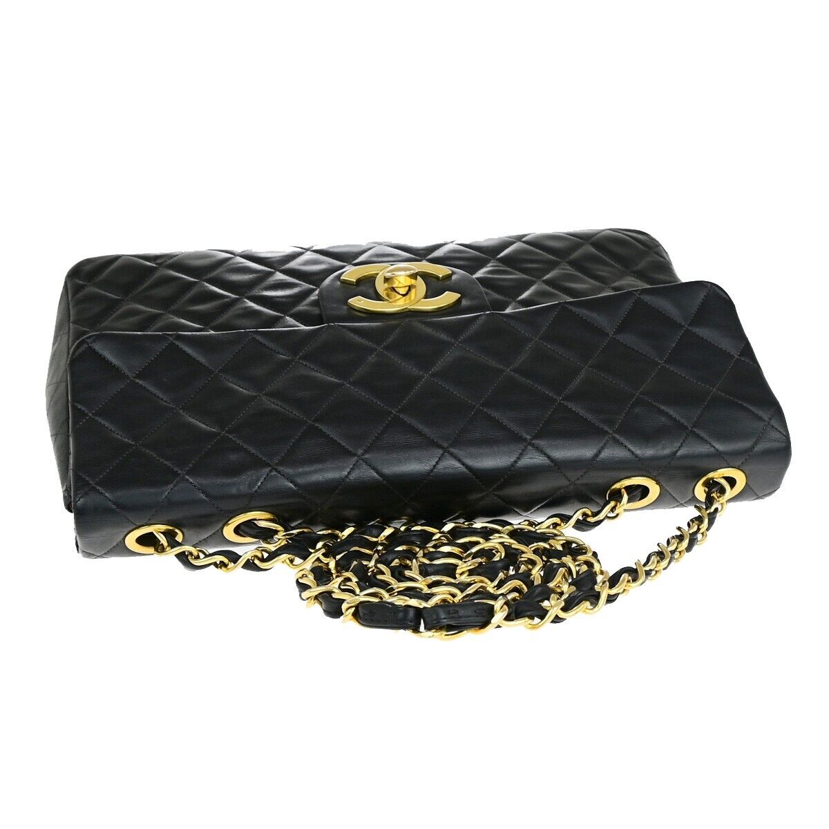 CHANEL CC Maxi Jumbo Matelasse 34 Chain Shoulder Bag Leather BK Vintage 393RK689