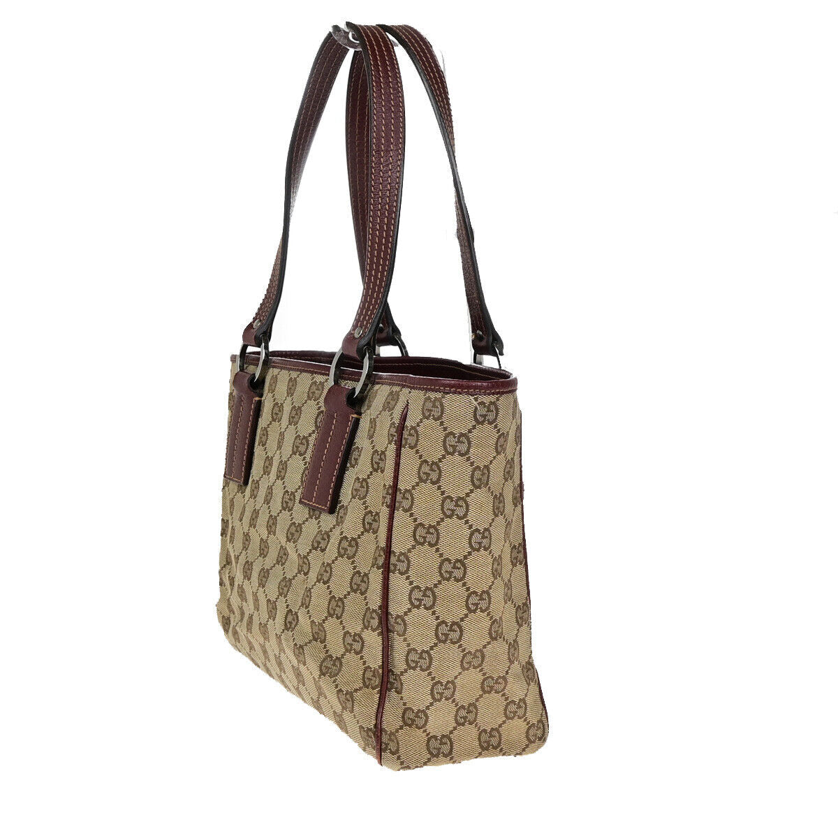 GUCCI Logo GG Pattern Shoulder Tote Bag Canvas Leather Brown Bordeaux  69YG246