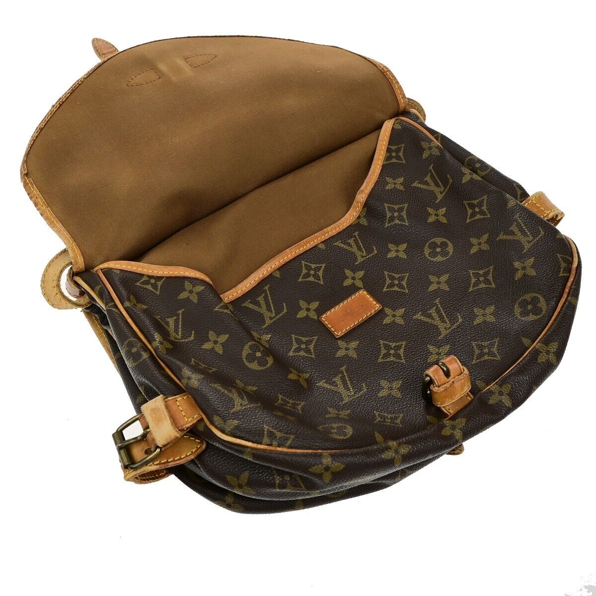 LOUIS VUITTON Logo Saumur 30 Shoulder Bag Monogram Leather Brown M42256 61ED964