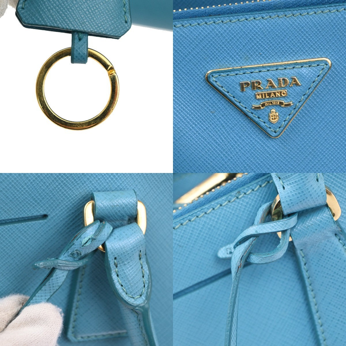 PRADA Galleria 2way Shoulder Hand Bag Saffiano Leather Blue Italy GHW 12KC931