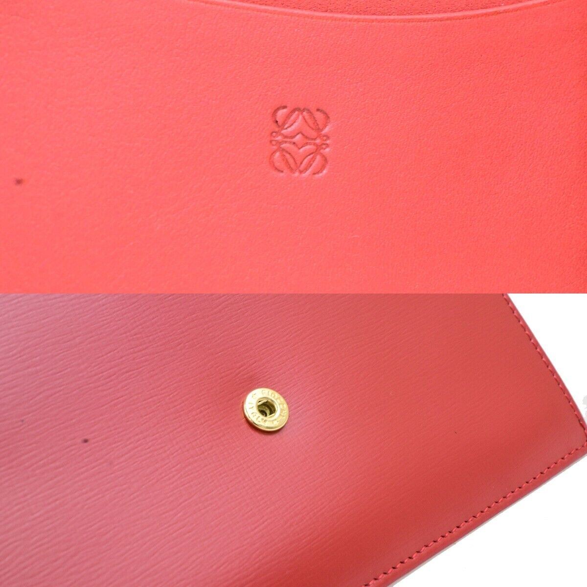 LOEWE Logo Trifold Wallet Purse Leather Red Made In Spain 66FB291