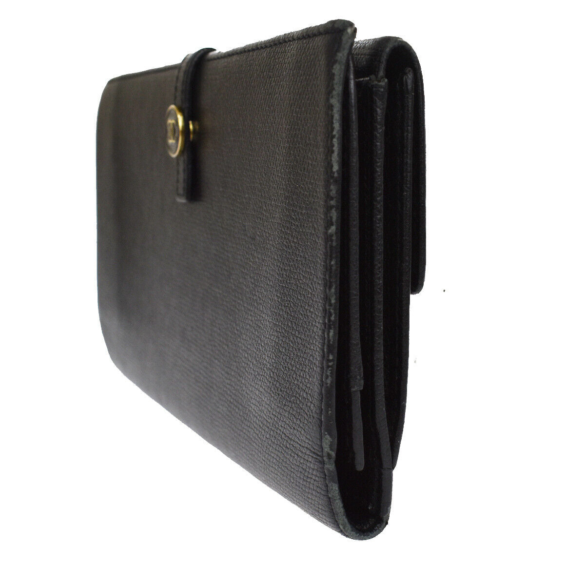 CHANEL CC Logo Long Bifold Wallet Purse Leather Black GHW France 60YC785