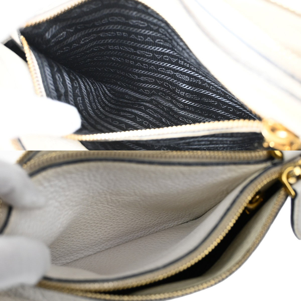 PRADA Logo Crossbody Mini Shoulder Bag Leather White GHW 76YH762