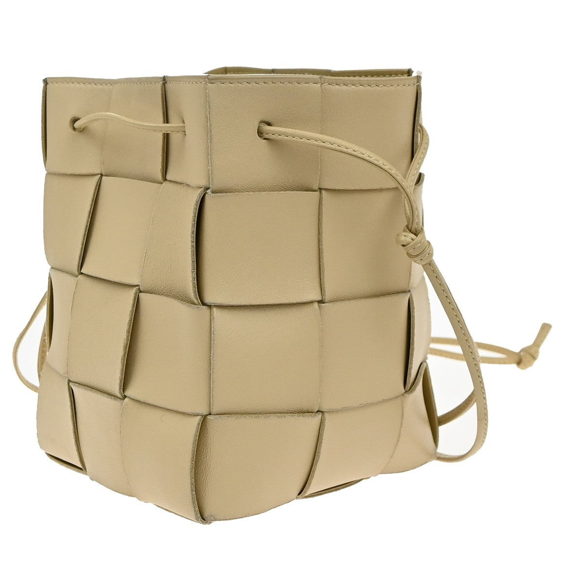 BOTTEGA VENETA Cassette Bucket Drawstring Shoulder Bag Leather Beige 95RF957