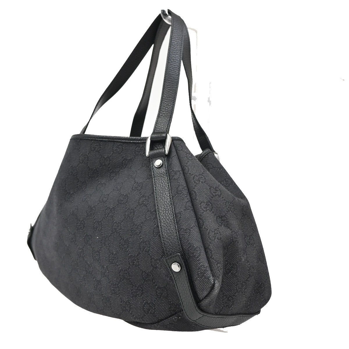 GUCCI GG Pattern Abbey Shoulder Bag Leather canvas Black SHW Italy 76KB625