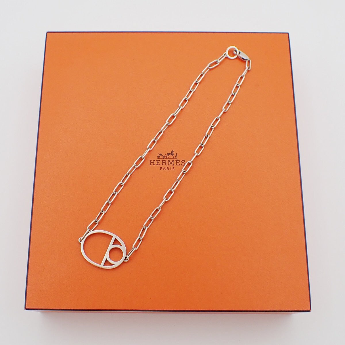 HERMES Chaine D'ancre Enchainee Game Chain Pendant Necklace 925 Silver 58RF339