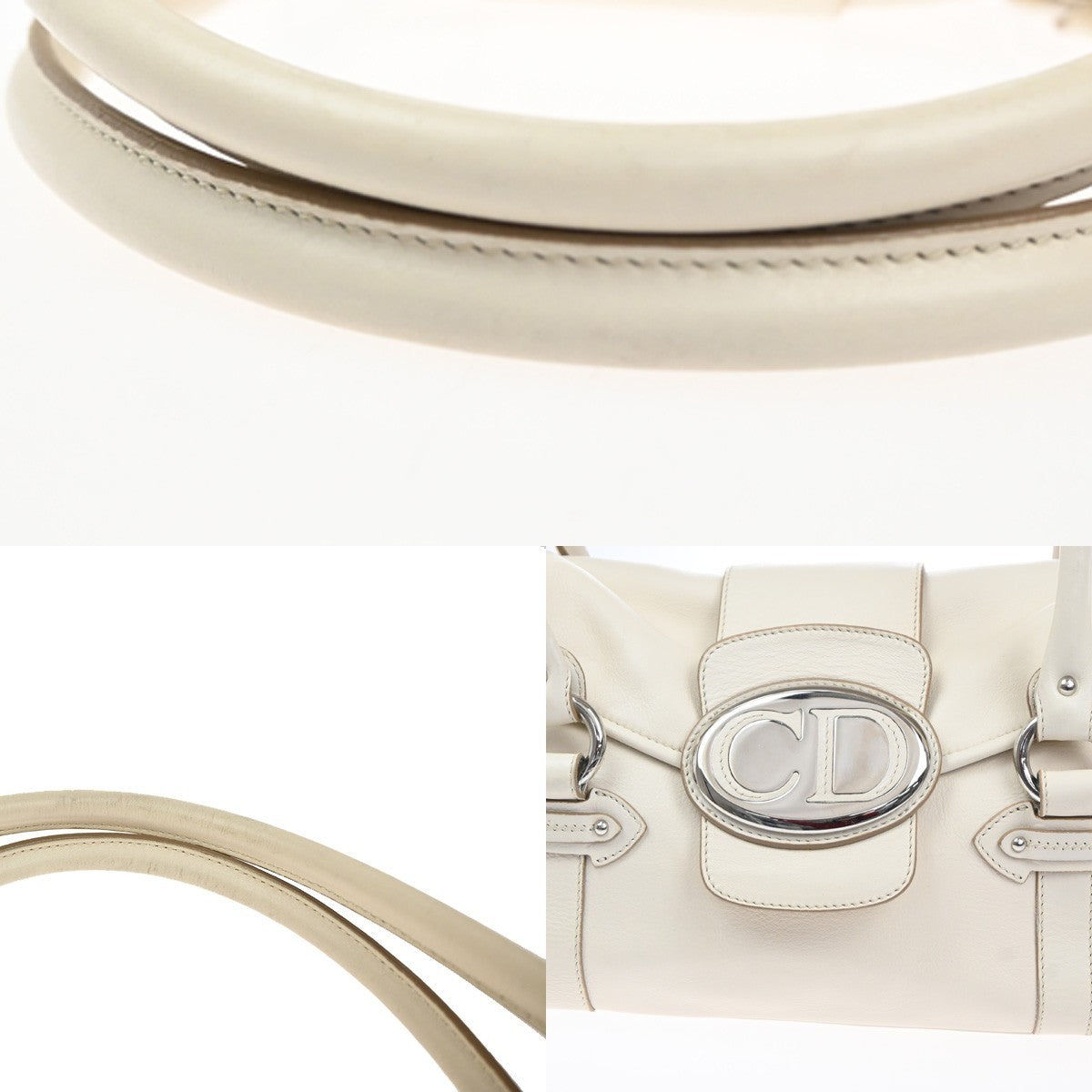 CHRISTIAN DIOR CD Logo Flap Shoulder Hand Bag Leather White SHW Italy 95MA437