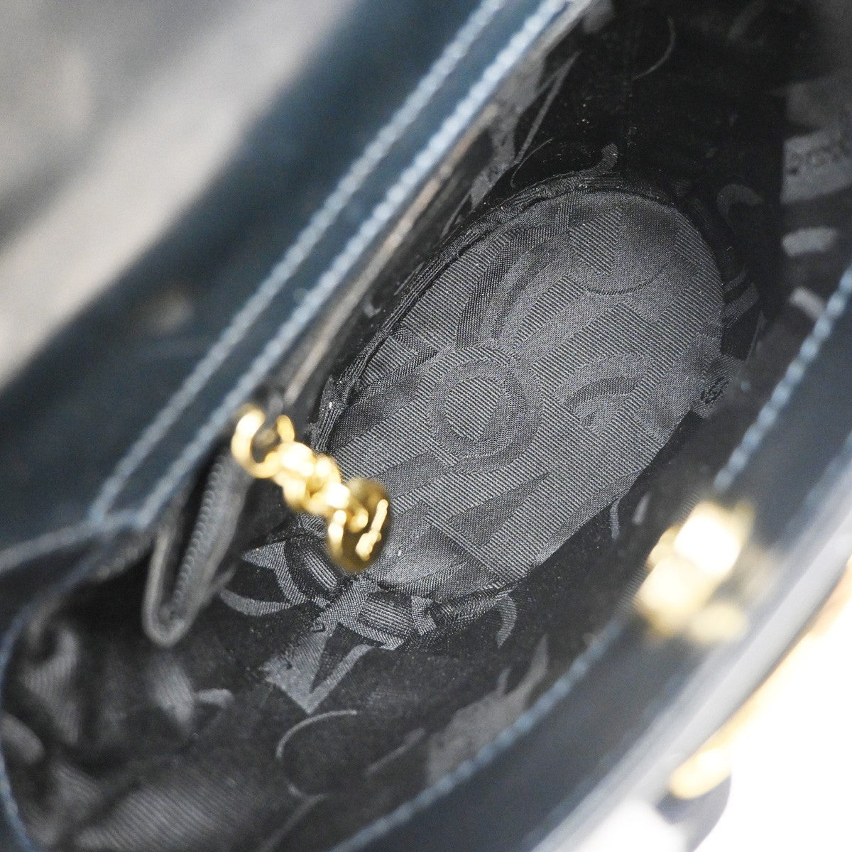 SALVATORE FERRAGAMO Logo Vara Hand Bag Leather Canvas Navy Blue GHW 80EG283
