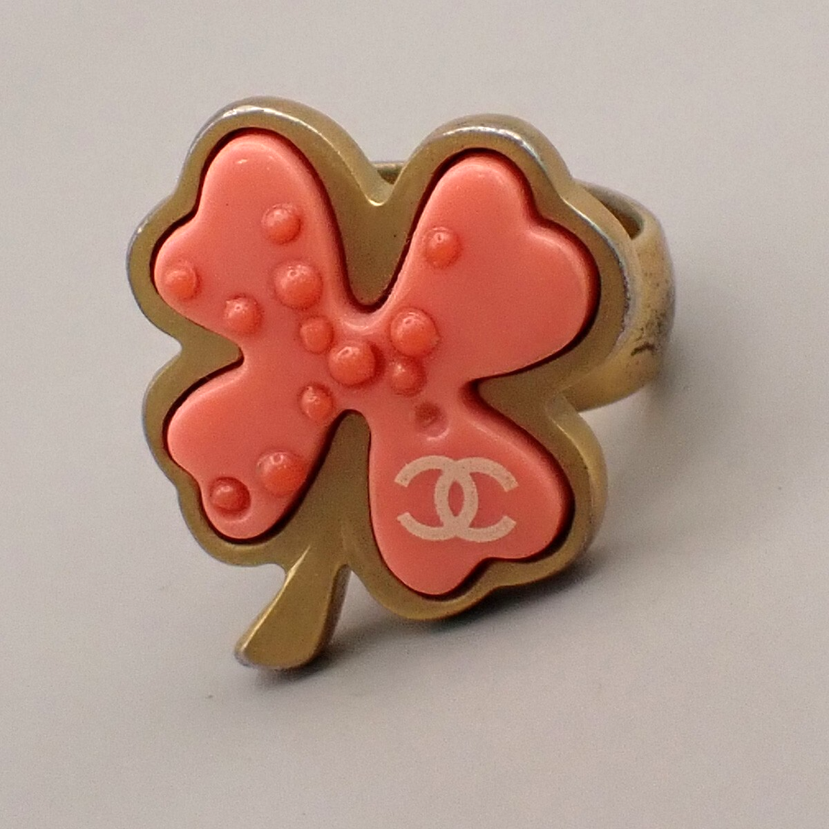 CHANEL Logo Clover Ring 03P Pink Gold-Plated Plastic France Accessory 04RL130