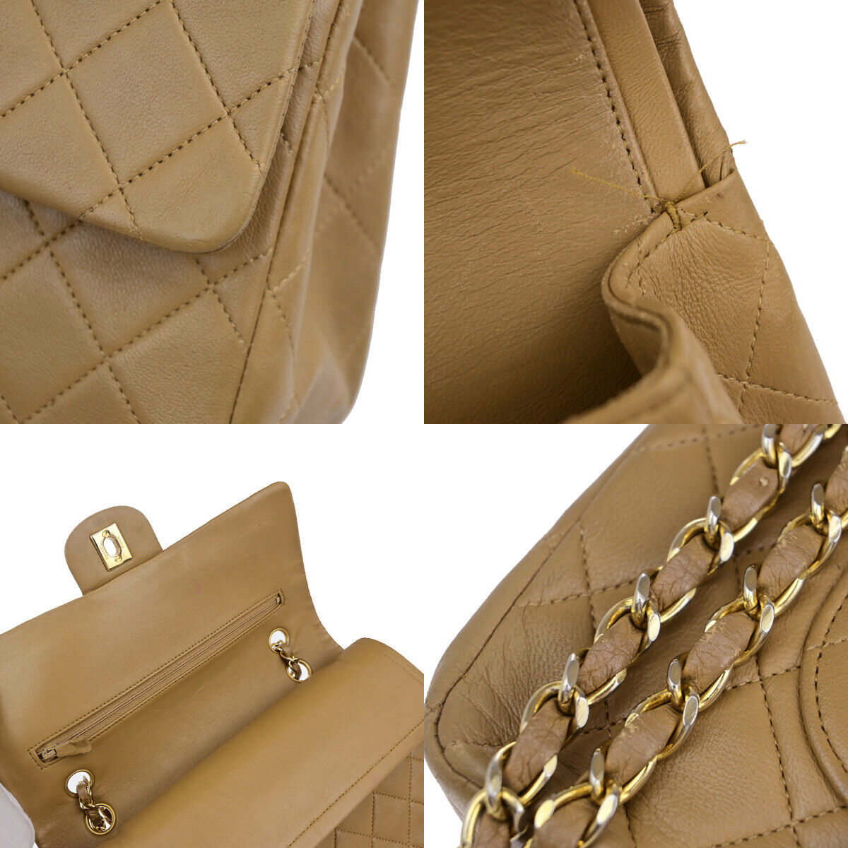 CHANEL CC Matelasse 25 Double Flap Chain Shoulder Bag Leather Beige GHW 332RK663