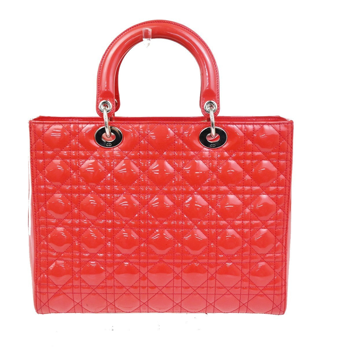 CHRISTIAN DIOR Logo Lady Cannage Hand Bag Patent Leather Red SHW Italy 46RL838