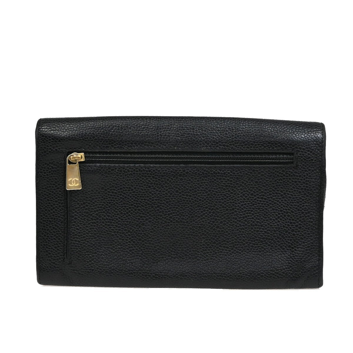 CHANEL CC Logo Bifold Long Wallet Grained Calfskin Leather Black 87RF251