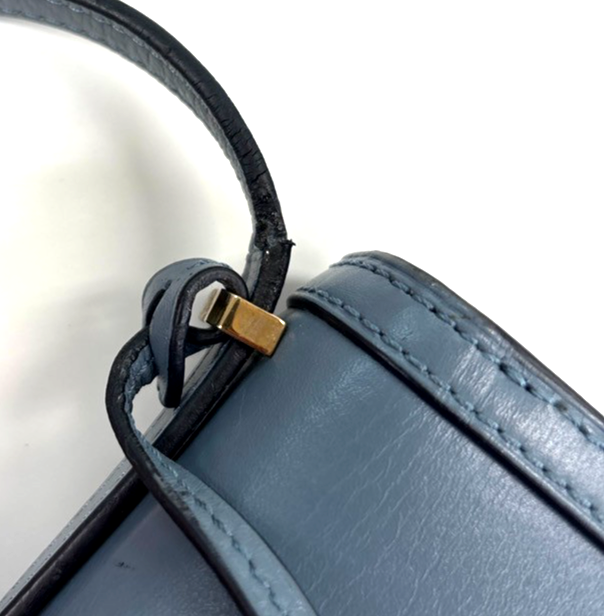LOEWE Logo Barcelona Mini Shoulder Hand Bag Leather Blue GHW Spain 72RL756