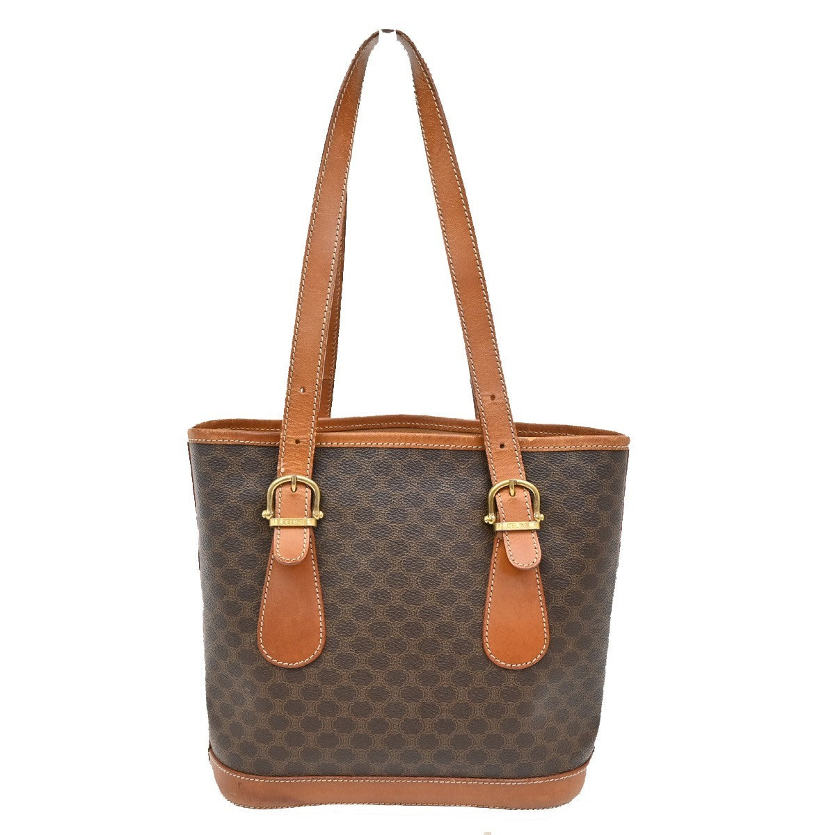 CELINE Logo Macadam Pattern Shoulder Tote Bag PVC Leather Brown Italy 61KB607