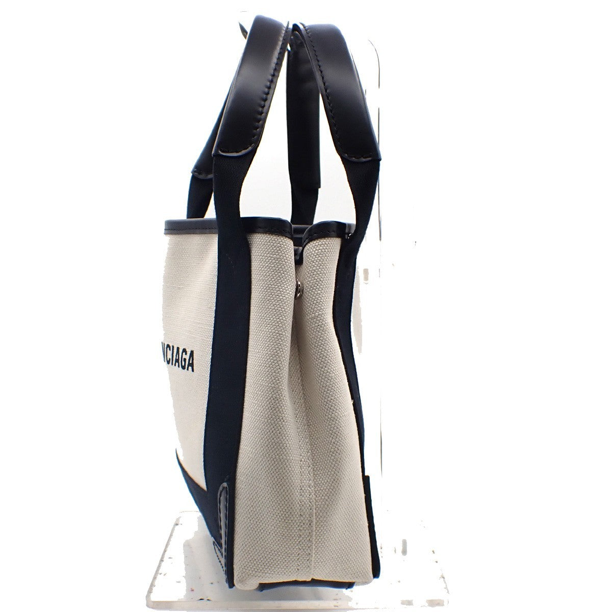 BALENCIAGA LOGO Navy Cabas XS Hand Bag Canvas Leather White Black 70KC967