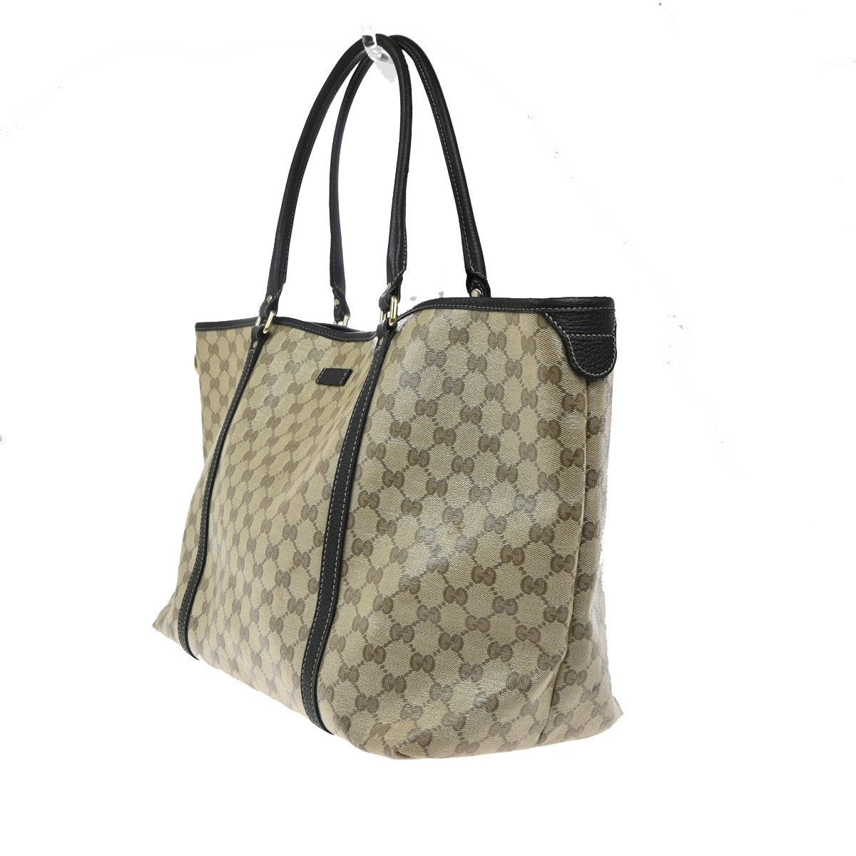 GUCCI GG Pattern Crystal Shoulder Tote Bag Coating Canvas Leather Brown 87EG286