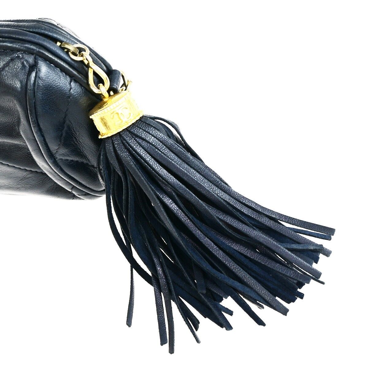 CHANEL Matelasse Tassel Chain Mini Shoulder Bag Leather Navy Vintage 660RK687