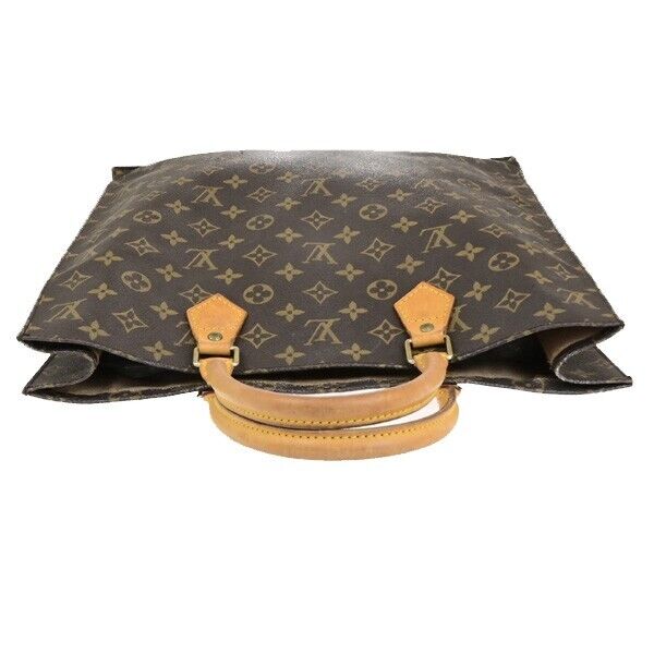 LOUIS VUITTON Logo Sac Plat Hand Tote Bag Monogram Leather Brown M51140 69ED402