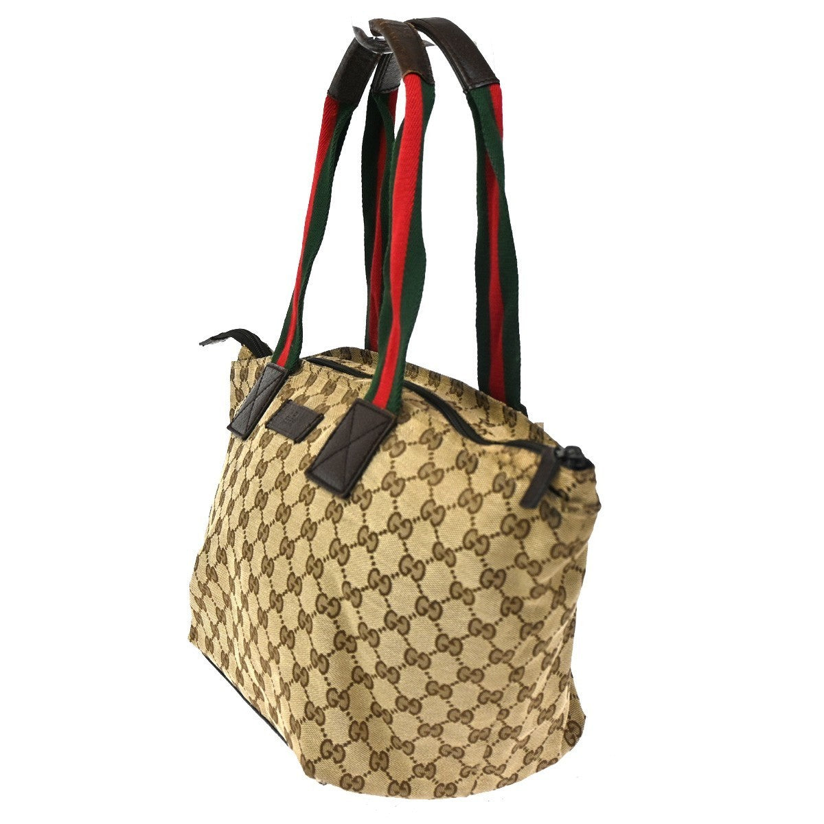GUCCI Logo Sherry GG Pattern Hand Bag Canvas Leather Brown Italy 31CA550