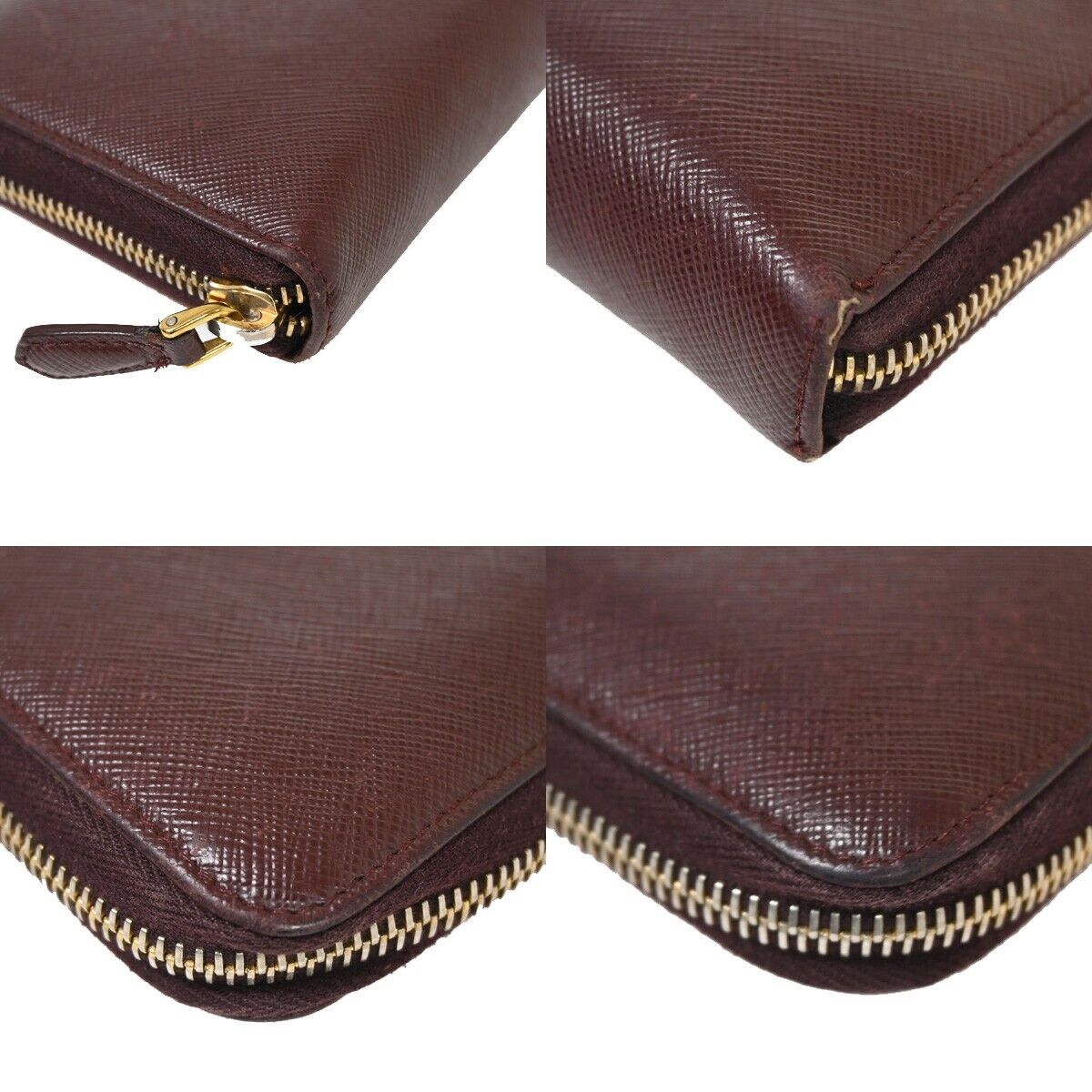 PRADA Logo Saffiano Long Zipper Wallet Purse Leather Brown GHW Italy 02YD998